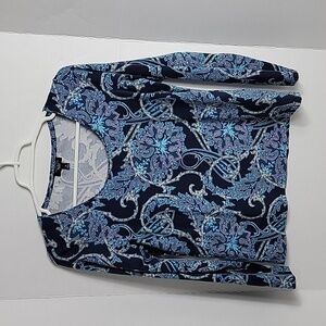 Talbots Petites Women's Blue White Purple Paisley Long Sleeve Top, M